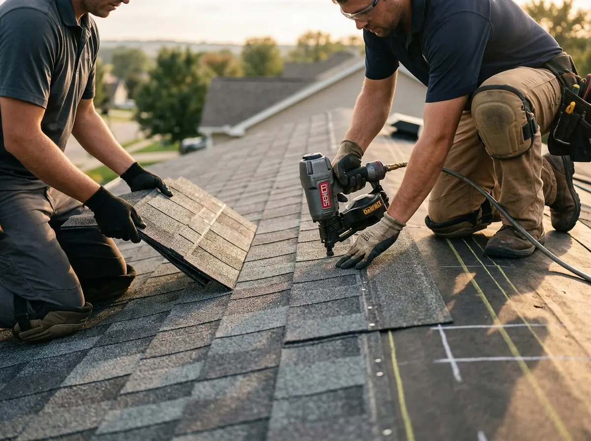 Professional roofer working on a residential roof in Lake Alfred